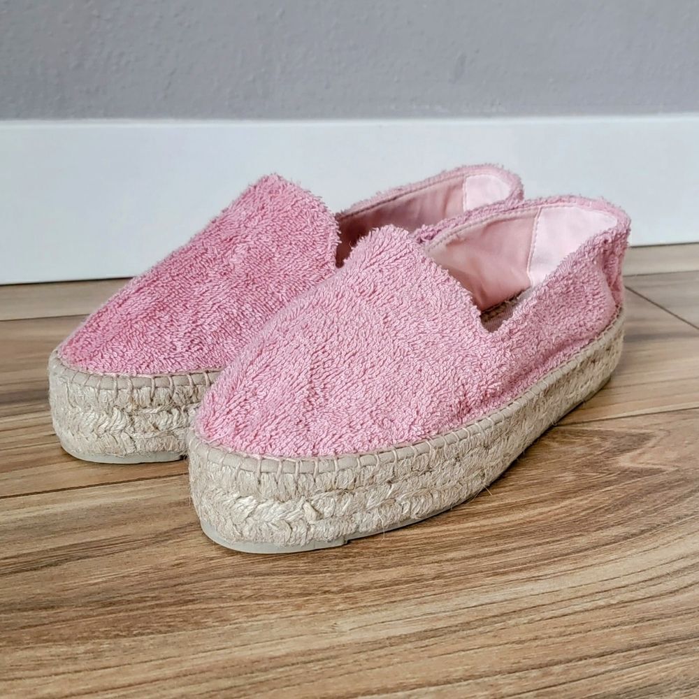 Manebi Italy Sydney Terry Double Sole Platform Espadrilles Pastel Rose 40